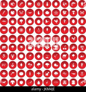 100 live nature icons set red Stock Vector