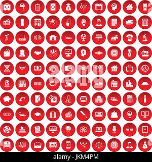 100 loans icons set red Stock Vector