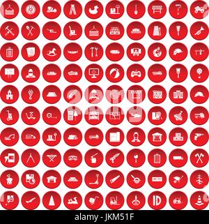 100 lorry icons set red Stock Vector