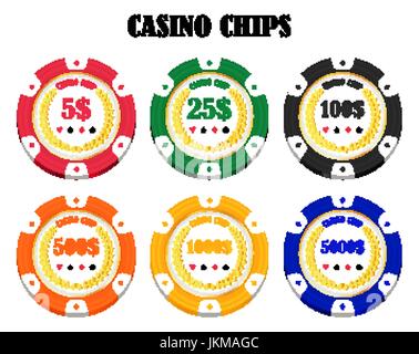 set of a real colorful casino chips Stock Vector