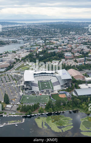 Aerial view of Alaska Airlines Field at Husky Stadium, University District, Seattle, Washington State, USA Stock Photo