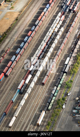 Cars and carriages at Balmer Yard, a rail yard located in the Interbay neighborhood of Seattle, Washington, USA Stock Photo