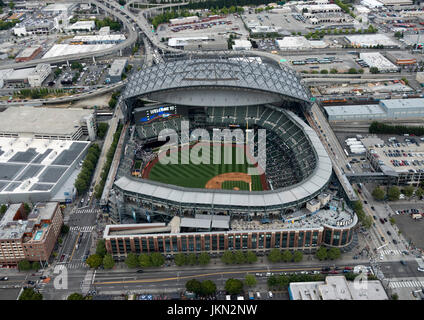 aerial view of Safeco Field retractable roof baseball stadium, Seattle, Washington, USA Stock Photo