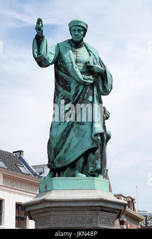 Statue of Laurens Janszoon Coster 1370-1440 in Haarlem The Netherlands He invented printing simultaneously with Johannes Gutenberg. Stock Photo