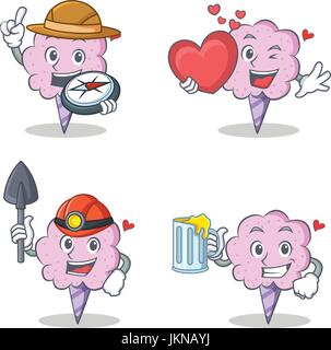 Cotton candy character set with explorer heart miner juice Stock Vector