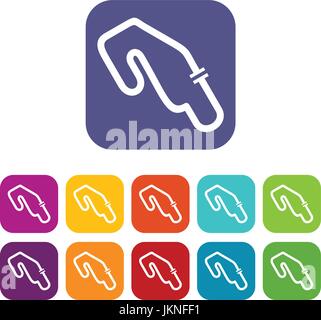 Race circuit icons set vector illustration in flat style in colors red, blue, green, and other Stock Vector