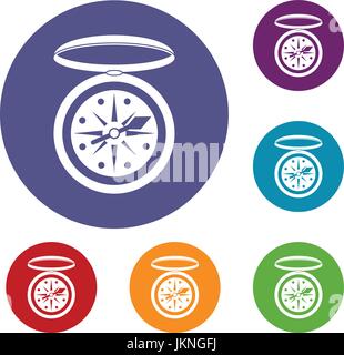 Compass icons set in flat circle red, blue and green color for web Stock Vector