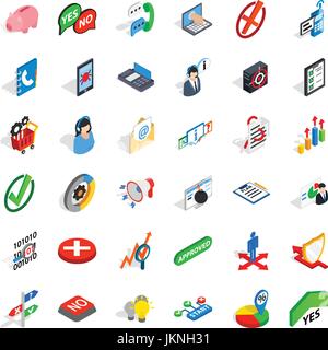 Analytics icons set. Isometric style of 36 analytics vector icons for web isolated on white background Stock Vector