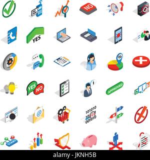 Statistics icons set. Isometric style of 36 statistics vector icons for web isolated on white background Stock Vector