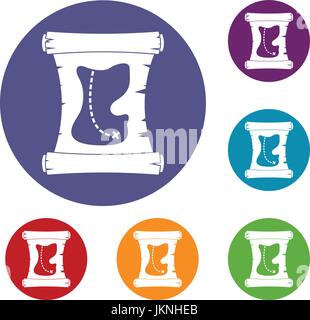 Treasure map icons set in flat circle red, blue and green color for web Stock Vector