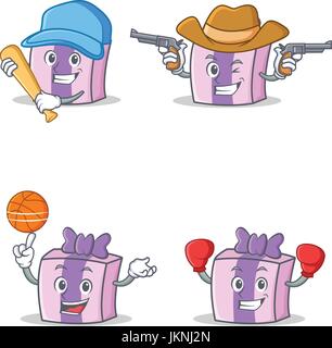 Set of gift character with baseball basketball cowboy boxing vector art Stock Vector