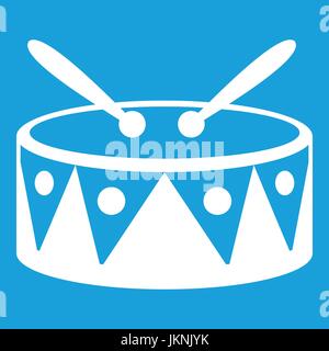 Drum and drumsticks icon white isolated on blue background vector illustration Stock Vector
