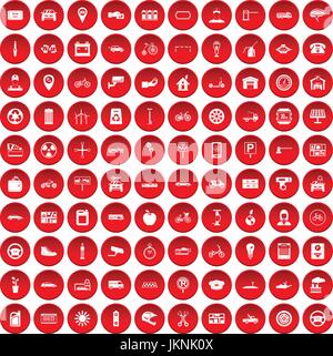 100 parking icons set in red circle isolated on white vector illustration Stock Vector