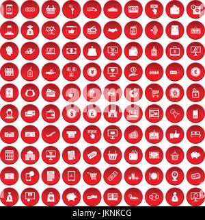 100 payment icons set in red circle isolated on white vector illustration Stock Vector