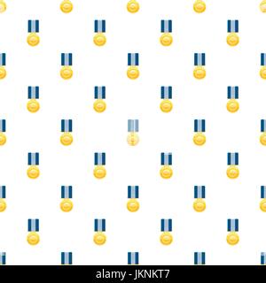 Gold medal with blue ribbon pattern seamless repeat in cartoon style vector illustration Stock Vector