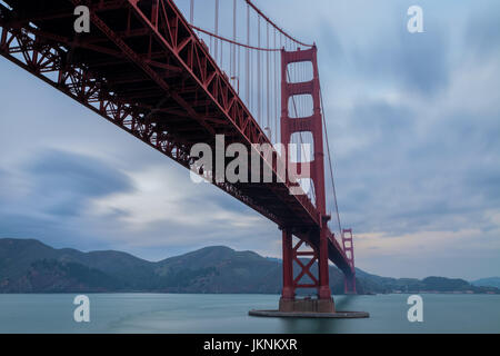 the iconic Golden Gate Bridge in San Francisco,  USA, at sunset