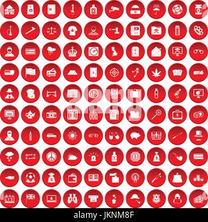 100 police icons set in red circle isolated on white vector illustration Stock Vector