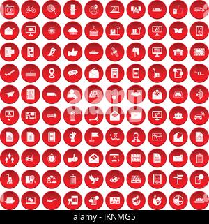 100 post and mail icons set in red circle isolated on white vector illustration Stock Vector