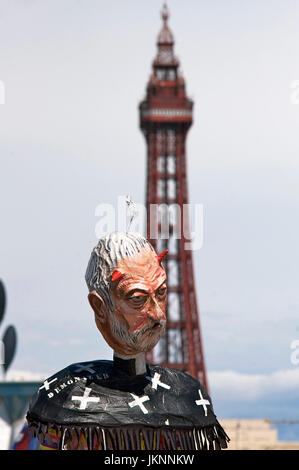 Blackpool, UK. 23rd July, 2017. Blackpool's First international carnival: Todays first international carnival takes place in the seaside town under glorious summer sunshine on the Promenade between Central and South piers. Labour leader Jeramy Corbin was demonised for the event.Credit: Kev Walsh/Alamy live news Stock Photo