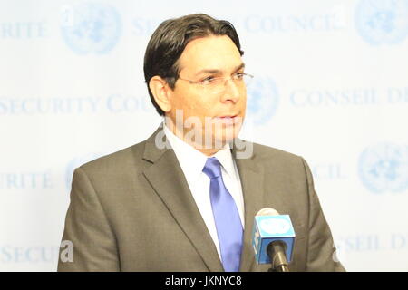 UN, New York, USA. 24th July, 2017. Danny Danon, Israel's Ambassador to the UN, denounced terrorism before UN Security Council meeting on al-Aqsa/Temple Mount tensions. Photo: Matthew Russell Lee/Inner City Press Credit: Matthew Russell Lee/Alamy Live News Stock Photo