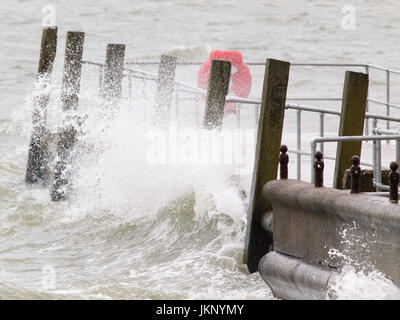 Sheerness, UK. 24 July, 2017. UK weather: windy in Sheerness. A fresh northwesterly force 6-7 wind whipped up the waves at high tide. Credit: James Bell/Alamy Live News. Stock Photo