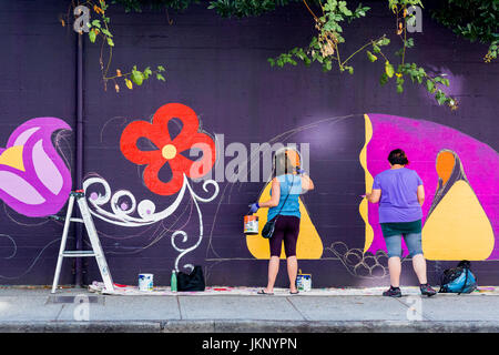 Vancouver, Canada. 23rd July, 2017. Mural painting, the Drum is Calling Festival, Canada 150  event, Larwill Park, Vancouver, British Columbia, Canada. Credit: Michael Wheatley/Alamy Live News Stock Photo