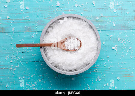 sea salt on wooden background Stock Photo