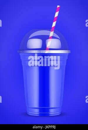 Plastic cup with smoothie and tube. Stock Vector