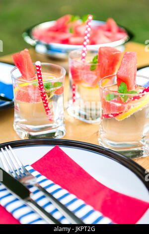 Summer garden party table setting Stock Photo