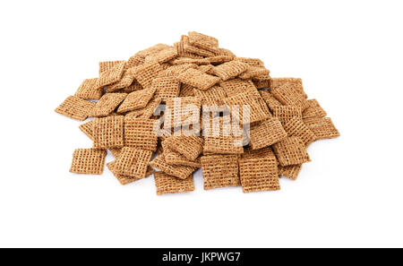 Malted shredded wheat biscuits breakfast cereal, isolated on a white background Stock Photo
