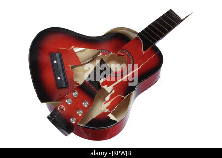 Broken Guitar on White Background Stock Photo