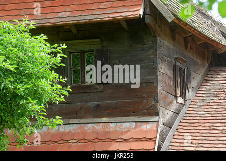 Old wooden house in Cigoc village, Lonjsko polje, Croatia Stock Photo