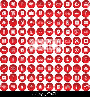 100 school icons set red Stock Vector
