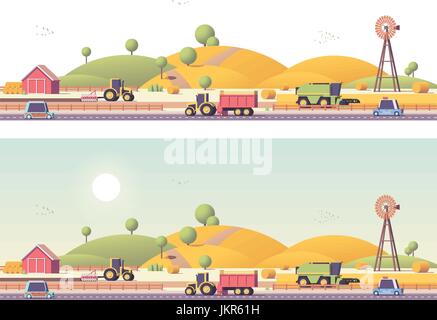 Vector low poly farm field works Stock Vector