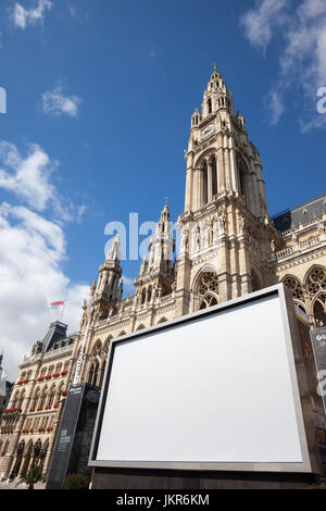 Austria, Vienna, big display screen in front of Wiener Rathaus for 27th Film Festival at the Rathausplatz on June 30th to September 3rd 2017 Stock Photo