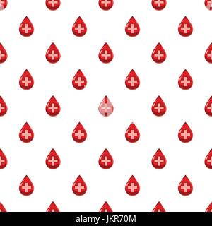 Red drop of blood with cross pattern seamless repeat in cartoon style vector illustration Stock Vector