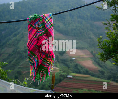 Hmong head-dress drying at sunny day in Sapa Township, Northern Vietnam. Stock Photo