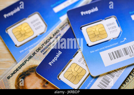 Prepaid maps and identity card, Prepaid-Karten und Personalausweis Stock Photo