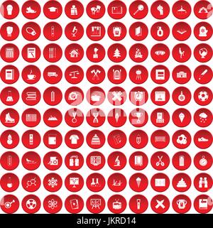 100 school years icons set red Stock Vector