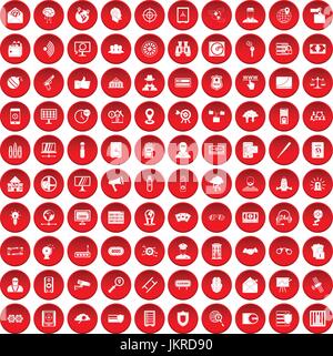 100 security icons set red Stock Vector