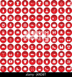 100 sewing icons set red Stock Vector