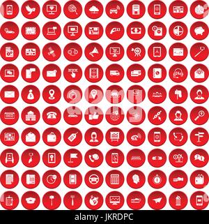 100 smartphone icons set red Stock Vector
