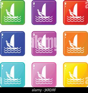 Man on windsurf set 9 Stock Vector