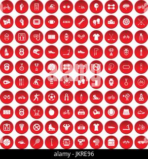 100 sport icons set red Stock Vector
