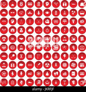 100 success icons set red Stock Vector