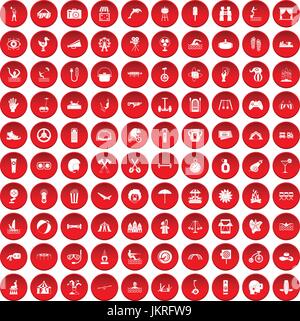 100 summer vacation icons set red Stock Vector