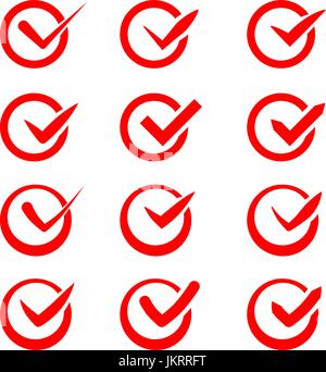 Set of nine different grey and white vector check marks or ticks in boxes conceptual of confirmation acceptance positive passed voting agreement true  Stock Vector