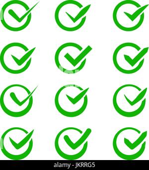 Set of nine different grey and white vector check marks or ticks in boxes conceptual of confirmation acceptance positive passed voting agreement true  Stock Vector