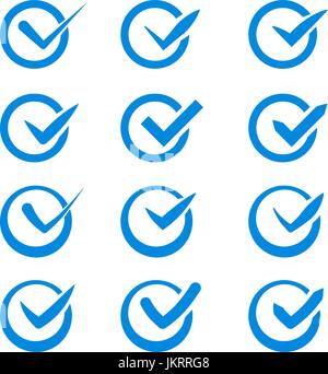 Set of nine different grey and white vector check marks or ticks in boxes conceptual of confirmation acceptance positive passed voting agreement true  Stock Vector
