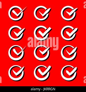 Set of nine different grey and white vector check marks or ticks in boxes conceptual of confirmation acceptance positive passed voting agreement true  Stock Vector